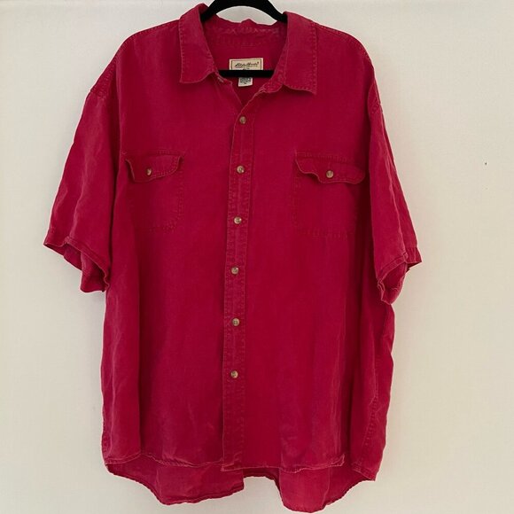 Eddie Bauer 100% Linen Red Button Down T Shirt Men's 3XL with Chest Pockets - Picture 1 of 9